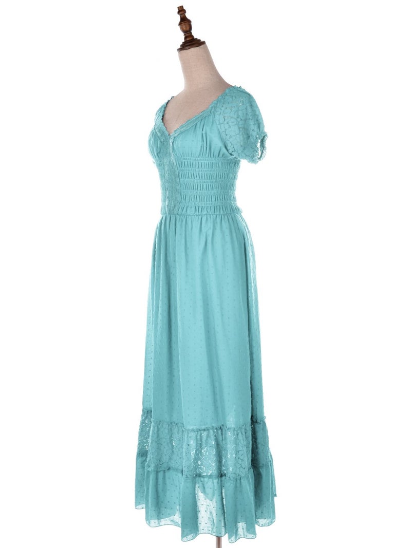 Anna-Kaci Renaissance Peasant Maiden Boho Inspired Cap Sleeve Lace Trim Maxi Dress, Light Blue, XX-Large - Image 4